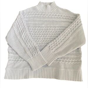 Haven Cable Knit Mock Neck Sweater XL Blue